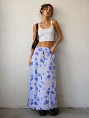 Vintage 90s Pariscope Floral Maxi Skirt Size S/M Sheer Overlay Y2K